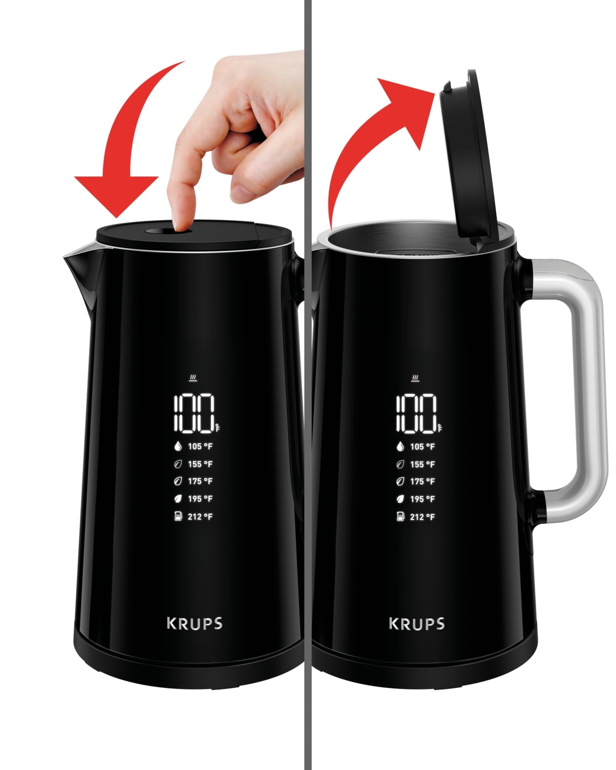  Krups Smart Temp Plastic and Stainless Steel Electric Kettle  1.7 Liter 5 Temperatures, Safe, Real Time Temperature Display 1500 Watts  Digital Control, Fast Boiling, Auto Off, Keep Warm, Cordless Black: Home