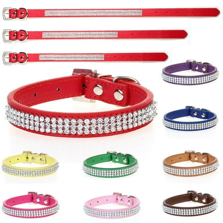 Crystal Dog Dog Collar - Adjustable Dog Collar, Rhinestones Diamante Crystal Band Pu Leather Bling Puppy Dog Cat Pet Collar Tag