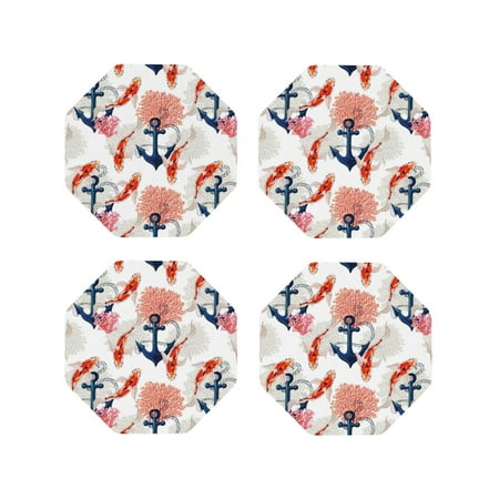 

Pofeuu Koi Fish And Corals Print Coasters for Drinks 4Pack PU Leather Coasters Bar Drink Coasters for Tabletop Protection Furniture from Damage-Octagon