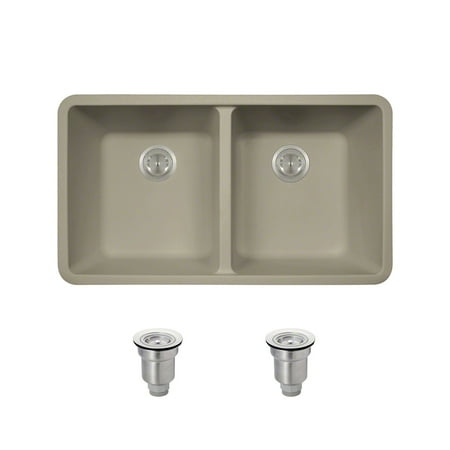 

MR Direct 802 Slate Undermount Composite Granite 32 1/2 in. Equal Double Bowl Kitchen Sink Ensemble With Two Basket Strainers