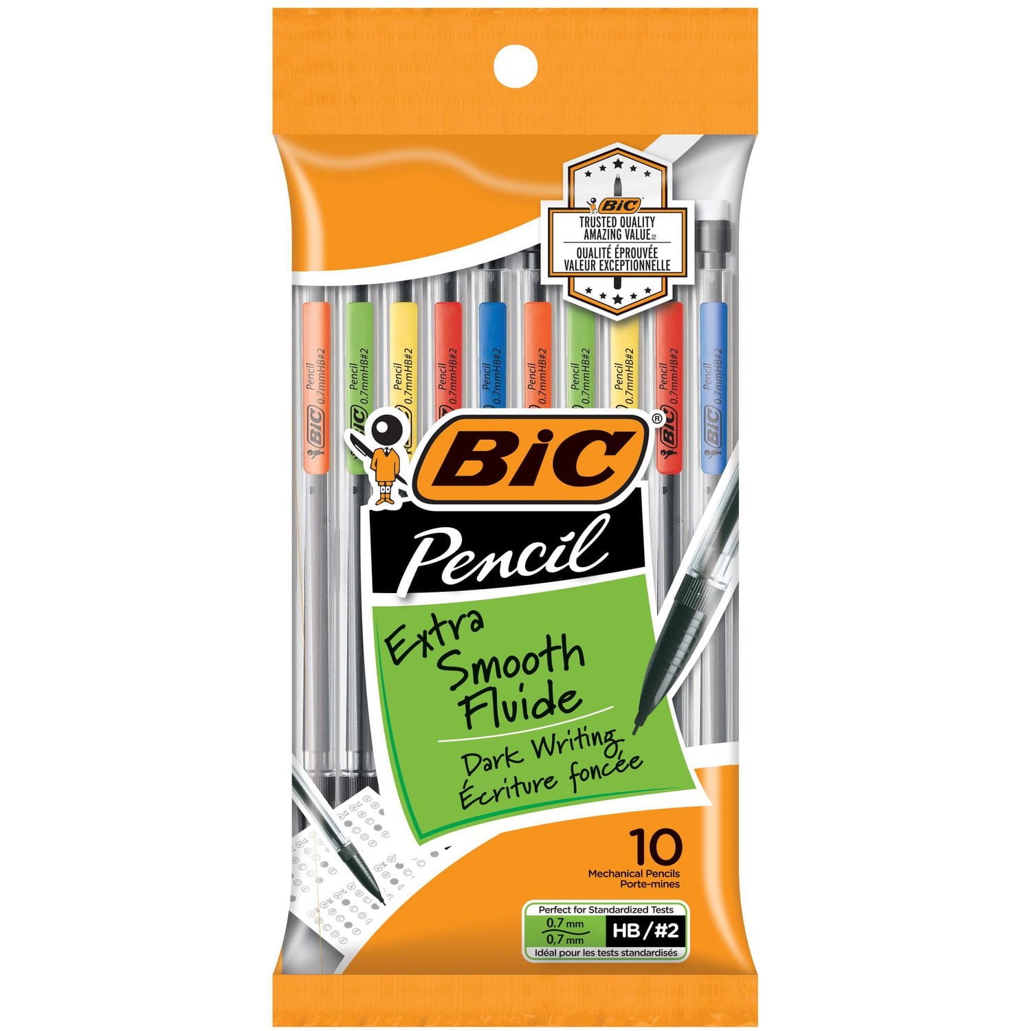 Porte-mines BIC Extra Douce avec gommes à effacer, pointe moyenne (0,7 mm), paquet de 10, porte-mines en vrac pour l’école ou le bureau Paquet de 10