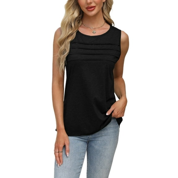 Women’s U-Neck Sleeveless Tank Lightweight Pleated Basic Summer Top