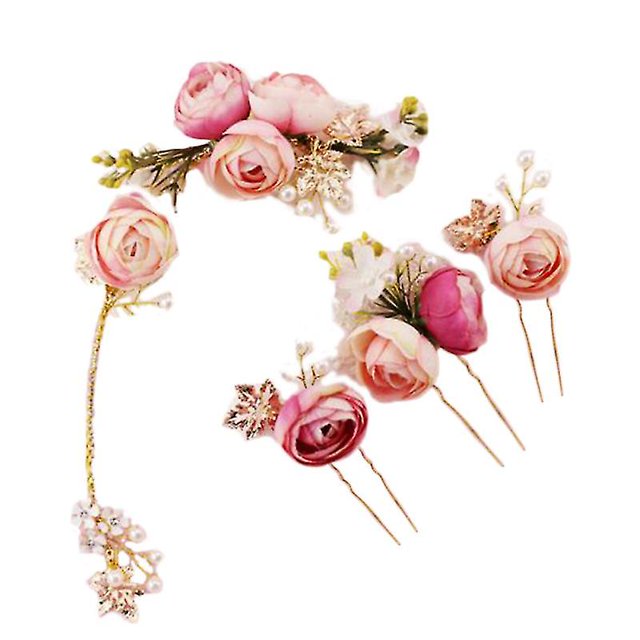 Uds. Horquilla con forma de rosa para el pelo, decoración para el cabello, horquilla en forma de U, accesorios para boda, novia, dama de honor, fiesta (rosa)