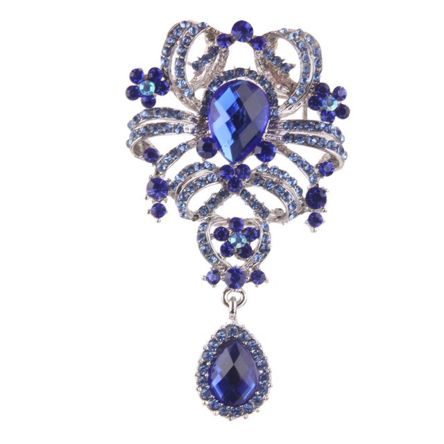 Broche de imitación de cristal azul real Salvador Broche de flor de cristal