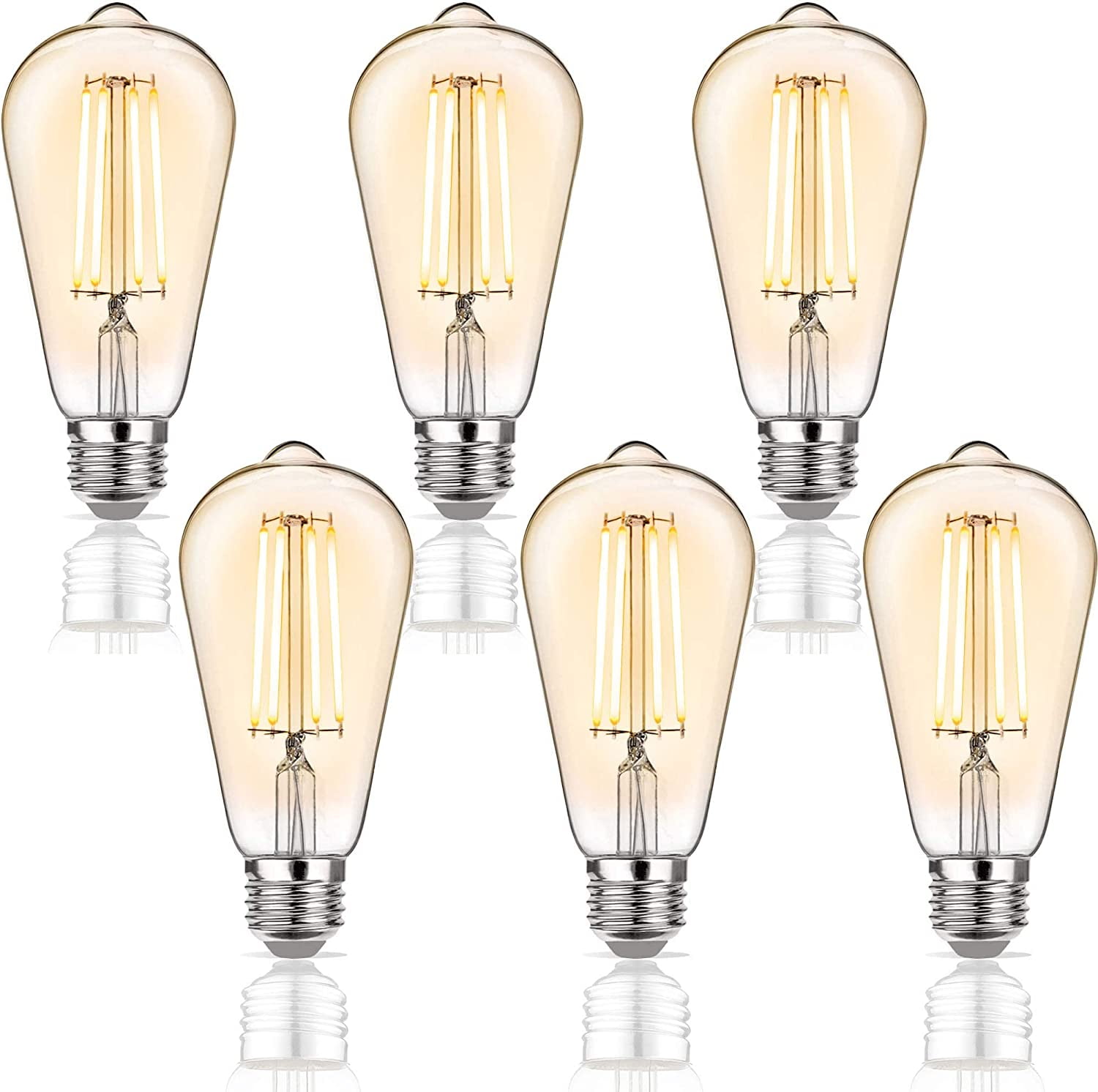gemakkelijk ik ben trots Op de grond 6 Watt Dimmable LED Edison Light Bulbs - 6W Antique Style Softlight Edison LED  Bulbs - Warm White 2200K (Amber Gold Glass) for Home - Filament Vintage Light  Bulb Set - E26