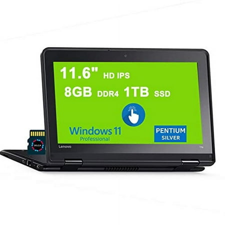 Lenovo ThinkPad Yoga 11e Gen 5 2-in-1 Laptop | 11.6" HD IPS Anti-Glare Multi-Touch| Intel 4-core Pentium Silver N5030 Processor | 8GB DDR4 1TB SSD | USB-C Pen Win11Pro Black + 32GB MicroSD Card