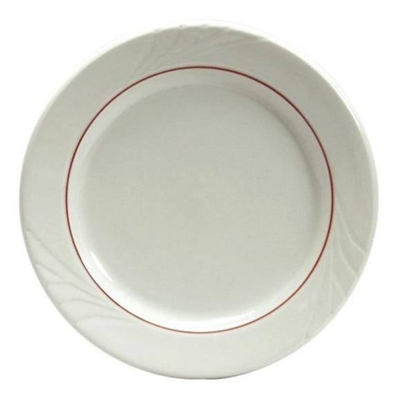 Tuxton China YBA-102 Monterey 10.25 in. Embossed Pattern China Plate - American White with Berry Band - 1 Dozen