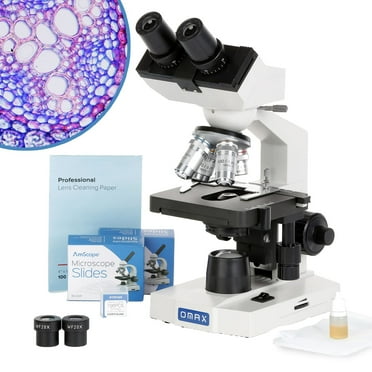AmScope OMAX 40X-2000X Binocular Compound LED Microscope with Slides & Covers, Cleaning Paper