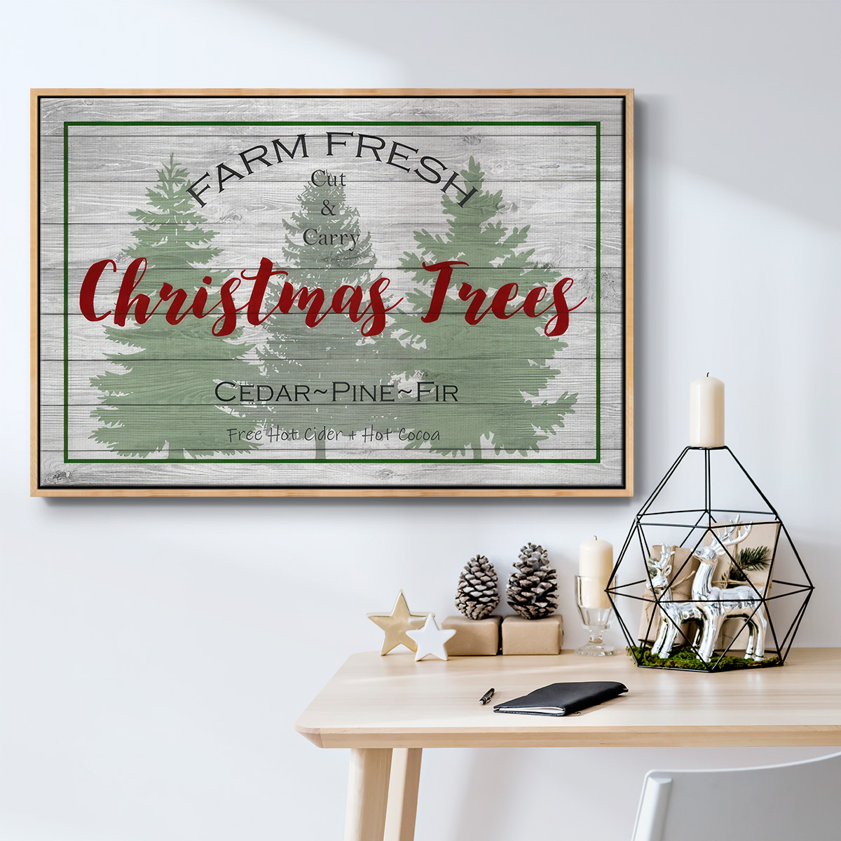 Farm Fresh - Framed Gallery Wrapped Holiday Canvas - 17 x 25 - Natural Wood Frame