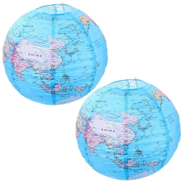 TEHAUX 2 Pcs Papier Globe Bleu Léger avec Motif de Carte Unique pour Décoration Maison et Fête