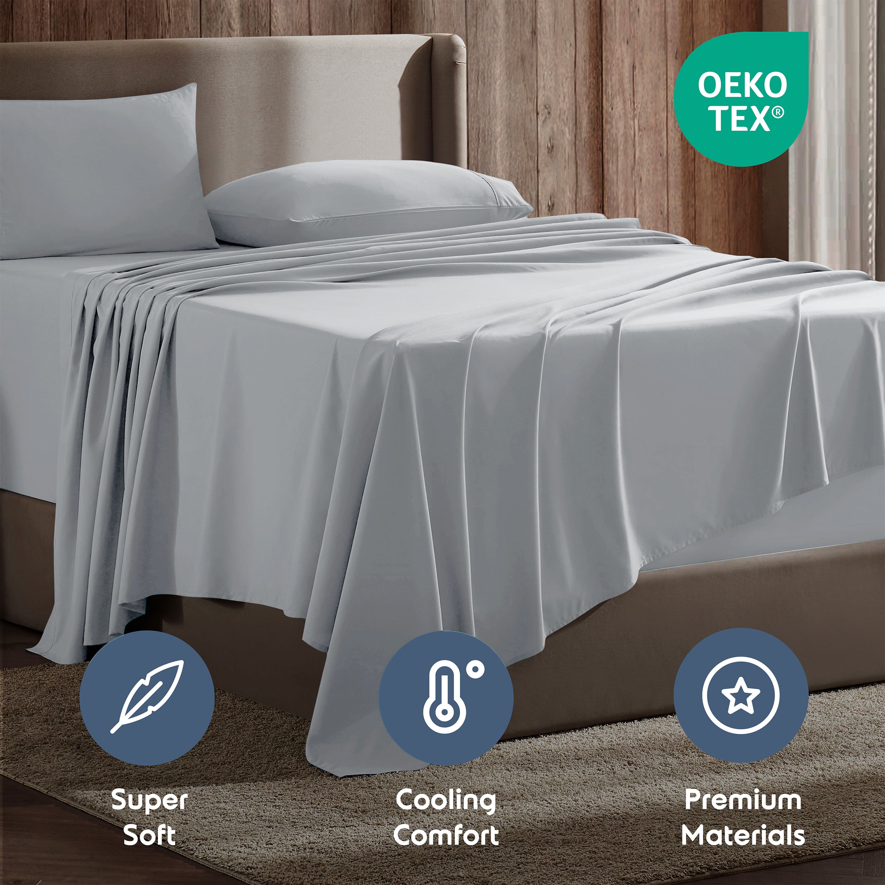 LammaLoe Extra Deep Pocket Queen Sheets Set, 4 Piece, Fits 18"-24" Mattress, Breathable & Extra Soft Bed Sheets, Silver Gray
