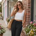 thumbnail image 6 of MLQIDK Pedal Pushers for Women Lounge Pant Dressy Casual High Waisted Knee Length Plus Size Shorts Trendy Summer Linen Capri Pants with Pockets Black 2XL, 6 of 6