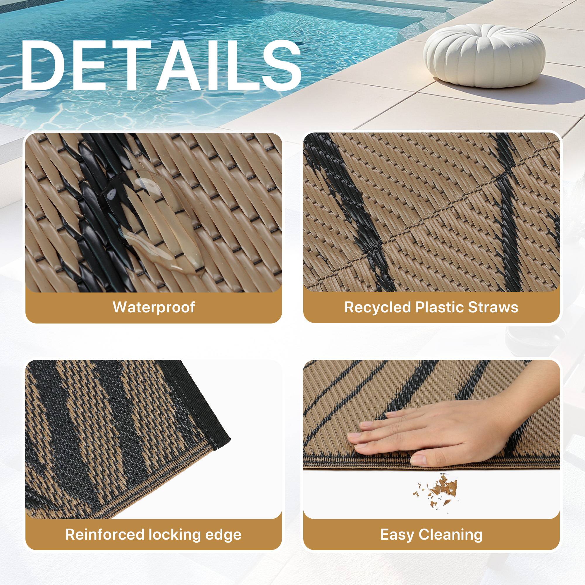 Deorab 6'x9' Waterproof Reversible Outdoor Rug, Brown photo 4