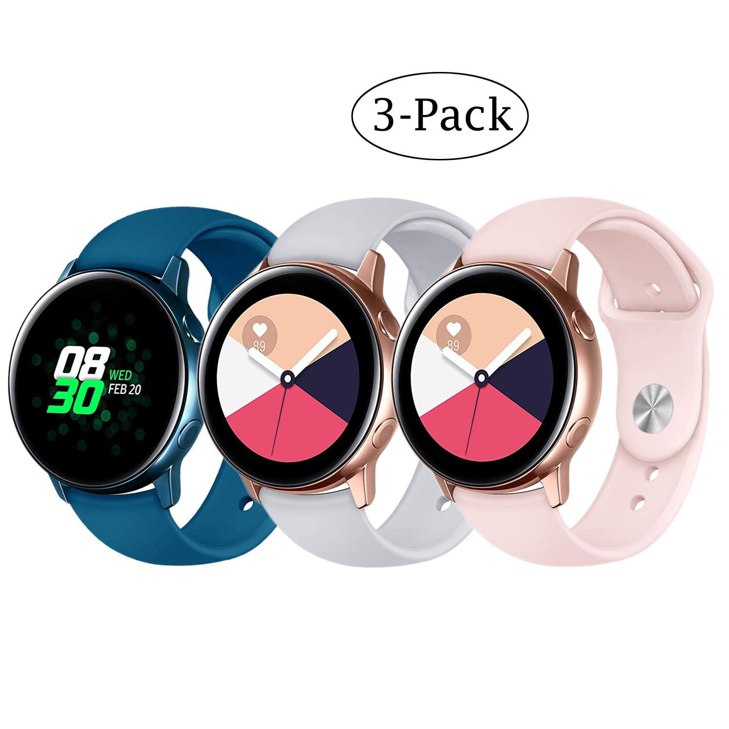 Lnkoo - LNKOO 3Pack Fit Samsung Galaxy Watch Active/Active 2 Bands, 20mm Quick Release Stylish