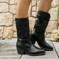 thumbnail image 2 of Cowboy Boots for Women Embroidery Pull on Cowgirl Western Booties Chunky Heel Stitched Mid Calf Boots for Country Concerts, 2 of 8