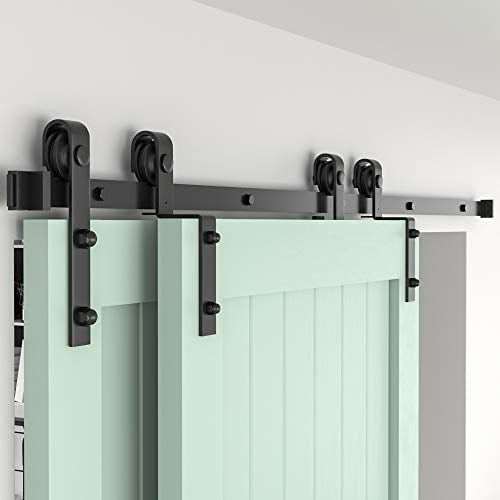 Zekoo Bypass Sliding Barn Door Hardware Kit Single Track One Piece Rail Double Wooden Doors Use Flat Track Roller Low Ceiling 6 Ft Single Track Bypass Walmart Com Walmart Com