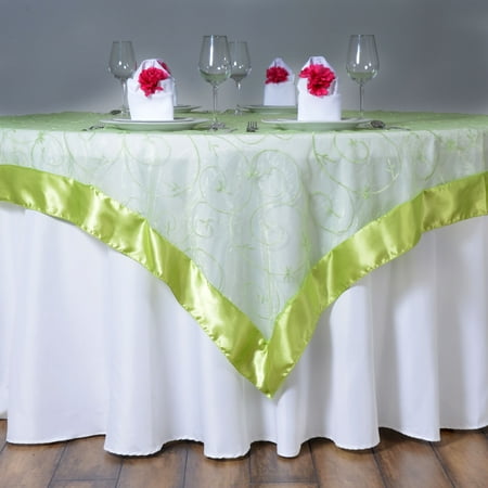 

BalsaCircle 85 x 85 Apple Green Embroidered Sheer Organza Table Overlays Party Tablecloth Linens