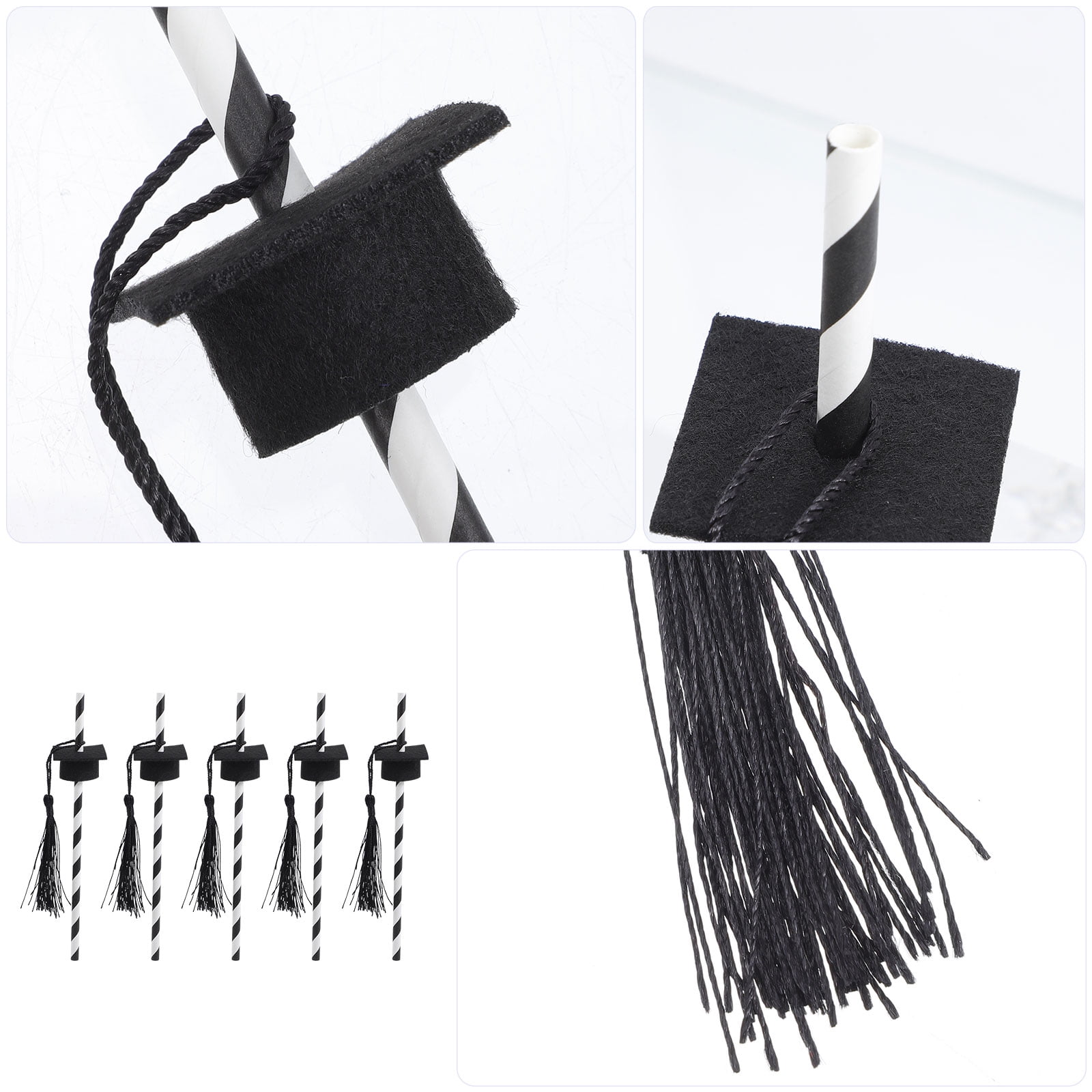 48pcs Graduation Party Drinking Straws with Cap Design, Dessert Table Decor for Graduation Season Celebration and Party Supplies