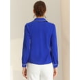 thumbnail image 4 of Camisa casual de contraste con cuello Peter Pan para mujer, blusa de trabajo con mangas abullonadas Azul real S, 4 of 6
