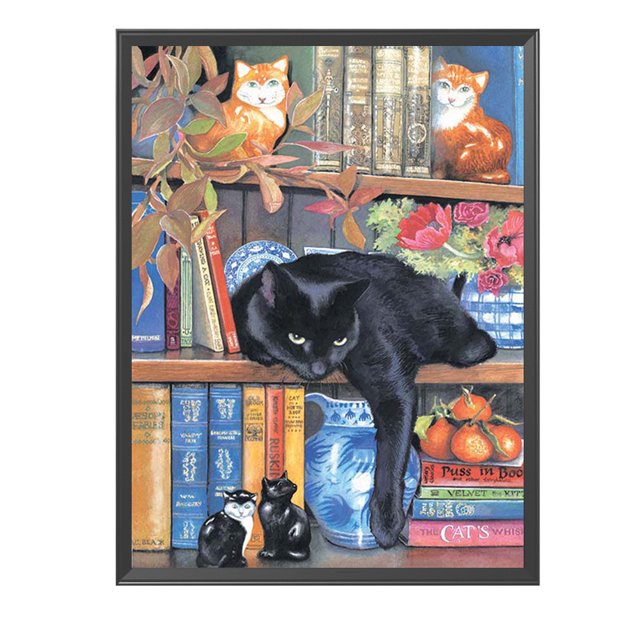 Cuadros Decorativos Gato de punto de cruz completo de 11 quilates en el estante Kits de bricolaje estampados Bordado de hilo de algodón Tmvgtek embutido en tela