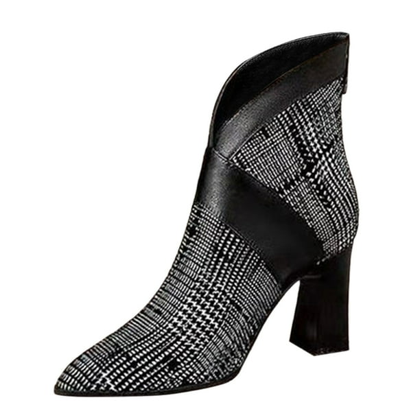 NECHOLOGY Zapatos Botines mujer Botas de otoño e invierno para mujer botas de tacón con tacón grueso hebilla de cinturón cremallera trasera a rayas botas de moda zapatos de mujer (Grey 7)