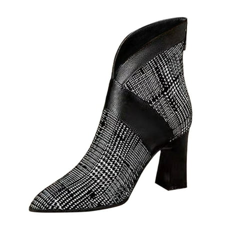 

Dyfzdhu Autumn And Winter Boots Women Coarse Heel High Heel Short Boots Belt Buckle Stripe Back Zipper Fashion BootsLadies Shoes