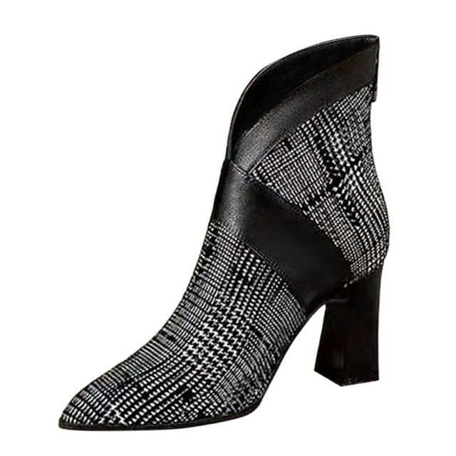 PEASKJP Bottes de Randonnée pour Femmes à Talon Bloc Épais Bas, Bout Pointu Fermé, Bottines à la Cheville, Gris 40