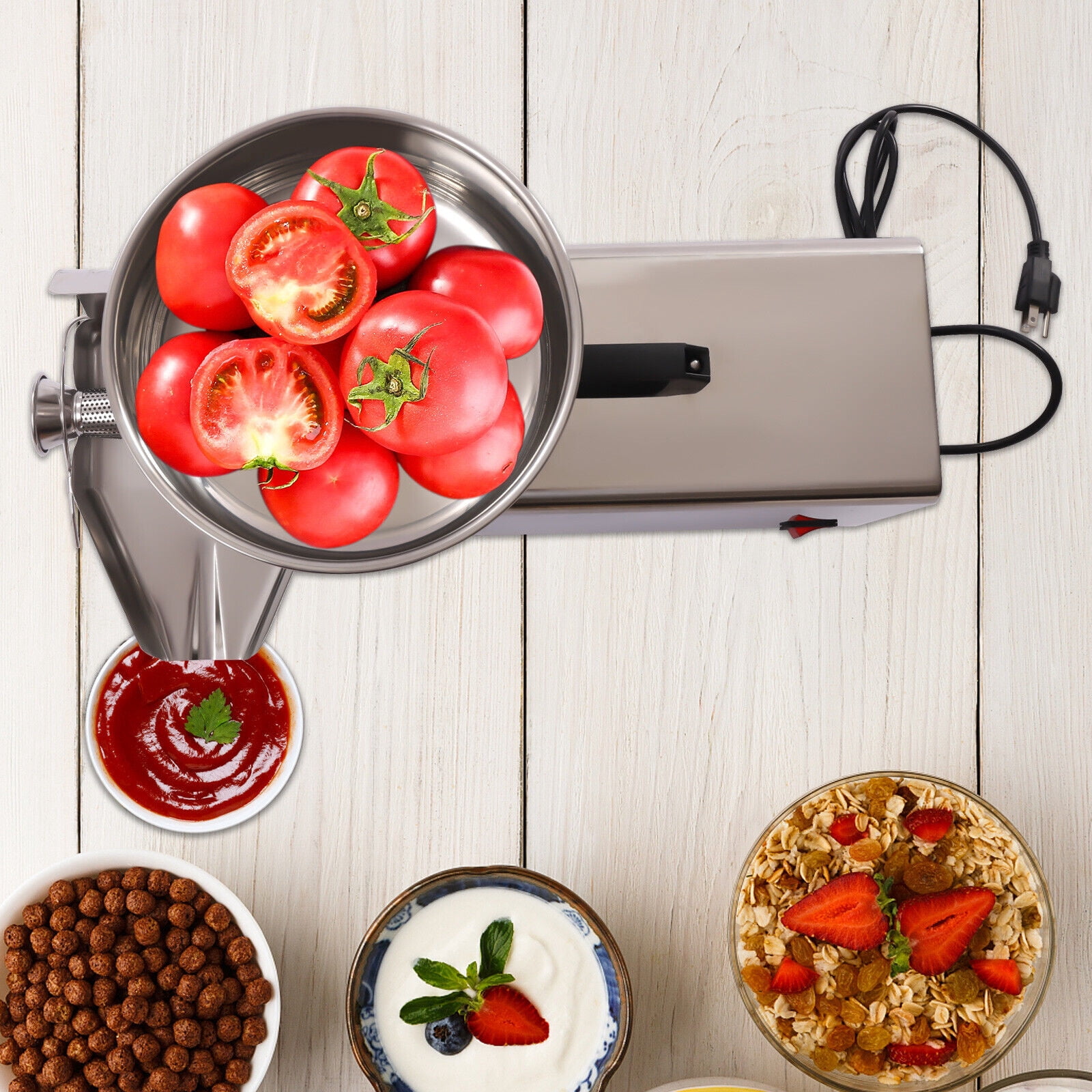 Fichiouy Electric Tomato Strainer Commercial Jams Milling Machine Food Strainer and Sauce Maker for Tomato Strawberry and Blueberry 110V 450W