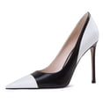 thumbnail image 3 of YDN Women Fashion Pointed Closed Toe Slip On Pumps Sexy Stiletto High Heels Party Dress Prom Office Shoes Size 7 Black White, 3 of 4