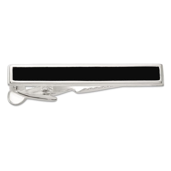 925 Sterling Silver Polished Simulated Onyx Tie Bar 42x6.4mm Wide Tie Clip for Men - 4.4 Grams
