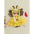 thumbnail image 2 of Newborn Girl Outfit, Short Sleeve Striped Bee A-line Romper Dress with Headband Clothes, 2 of 5