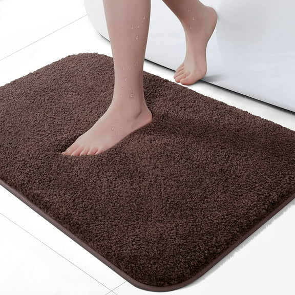 24 x 16 Non Slip Bathroom Rugs Durable Soft Bath-Mat for Bathroom Machine Washable Bath Mats Rugs Water Absorbent Bathroom Mats with Fluffy Microfiber Brown