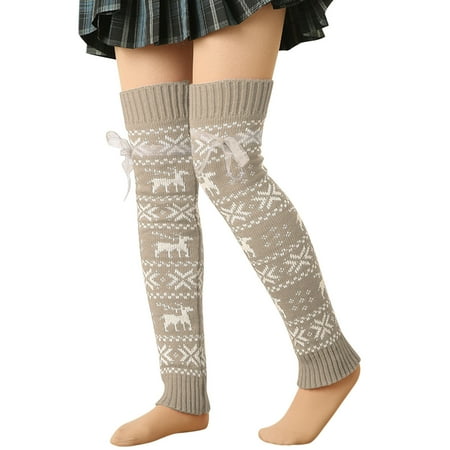 

Women Christmas Deer Over The Knee Stockings Tie Socks Stockings Grey One Size
