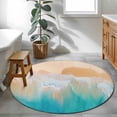 thumbnail image 4 of Orange Aqua Coastal Round Area Rug 3 FT, Small Kitchen Bathroom Mat, Summer Beach Seaside Nautical Washable Indoor Outdoor Throw Runner Carpet Non-Shedding Doormat for Table Shower Sofa Entryway, 4 of 9