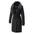 thumbnail image 3 of Giolshon Women's Faux Suede Long Jacket Lapel Outwear Trench Coat Cardigan with Detachable Faux Fur Collar XXL, 3 of 7
