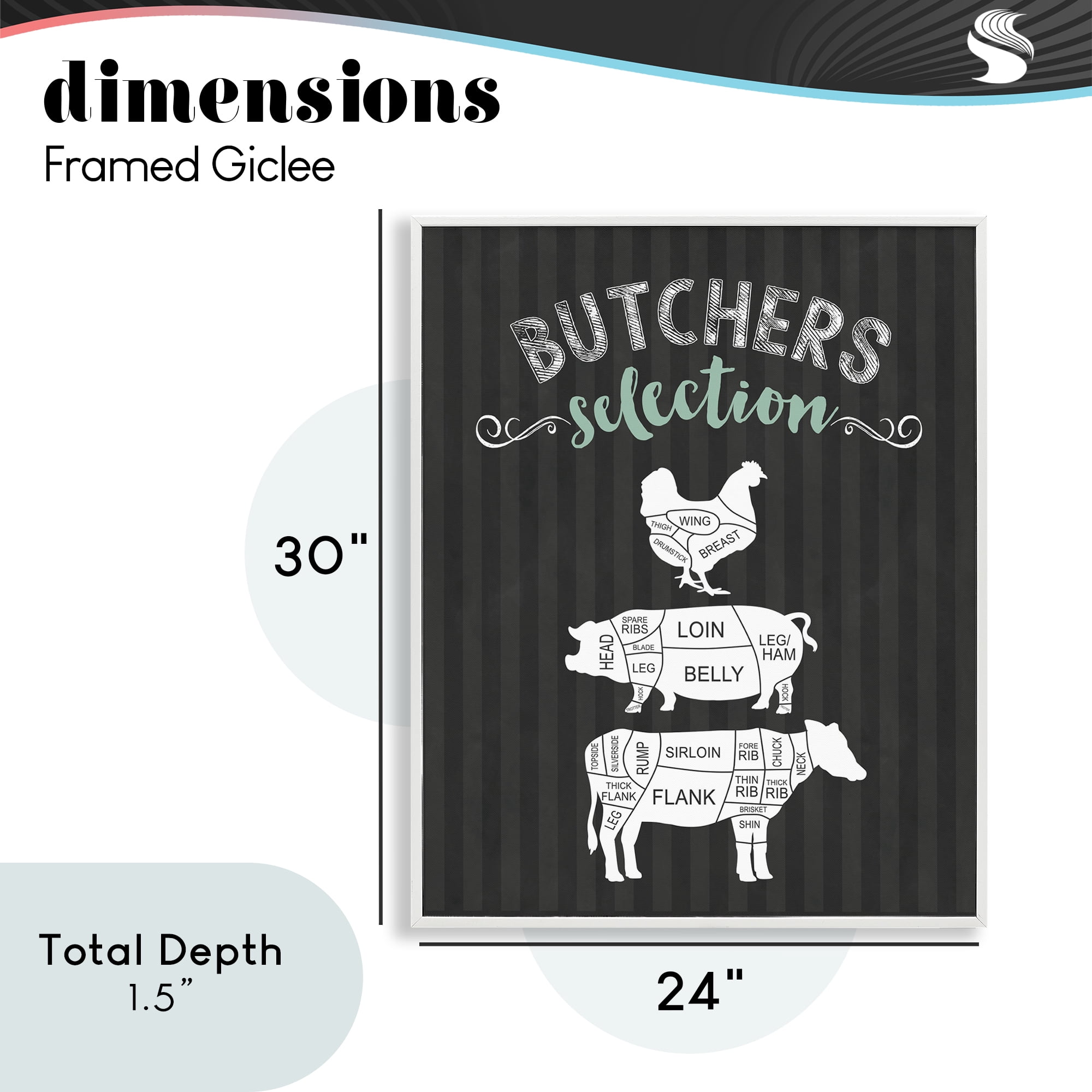 Butchers Selection Animal Sections White Framed Giclee Art, design by Lettered and Lined
