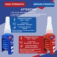 thumbnail image 3 of Thread Lock Blue and Red, Lock Tight Threadlocker Medium and High Strength, Thread Locker for Nuts, Bolts, Fasteners and Metals, Prevent Loosening and Corrosion (50 mlx2), 3 of 7