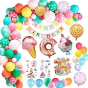 GEEKEO Candyland Party Decoration, Pastel Macaron Balloon Arch with Candy Doughnut Ice Cream Foil Balloon Decoration for Girls Birthday Party Baby Shower