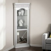Southern Enterprises Illusions Mirrored Lighted Corner Curio Cabinet, Matte Silver