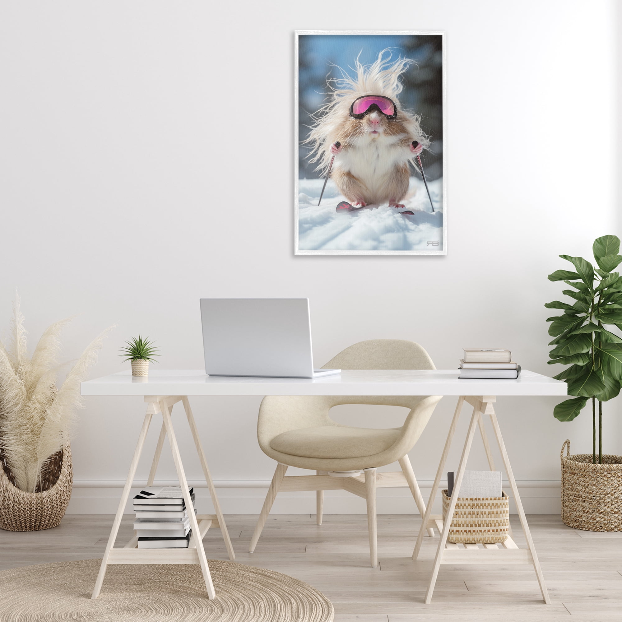 Stupell Industries Skiing Guinea Pig Animals & Insects Painting White Framed Art Print Wall Art, 20 x 30
