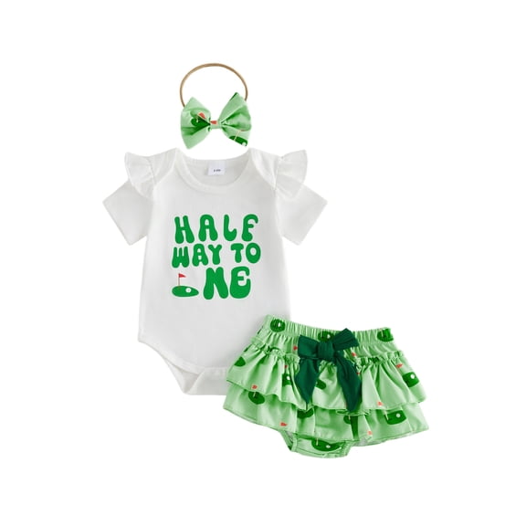 BemeyourBBs Half Way To One Baby Girl Outfit 1/2 Half Birthday Girl Outfit Letter Print Short Sleeve Romper Ruffle Golf Mermaid Shorts Skirt Set Headband 3 Piece Cute Infant Summer Clothes