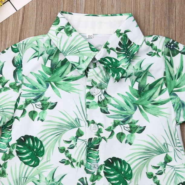 baby kidsリーフ Toddler Kids Baby Boy Gentleman Green Leaf Printing Short Sleeve T