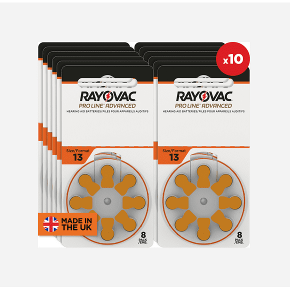 RAYOVAC® ProLine Size 13 Hearing Aid Batteries (80 Batteries) - 10 packs of 8 cells total 80 batteries