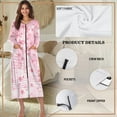 thumbnail image 5 of FKELYI Pink Cherry Floral Musical Note Print Women Zip Up Robe Nightgowns Comfy House Coats Full Length House Dress Long Sleeve Bathrobe with 2 Pockets Breathable Sleepwear, XL, 5 of 6