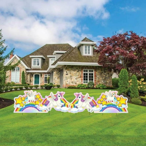 Unicorns and Rainbows Yard Decorations Set, Lawn Decor Fillers, 4 PC Set (19494)