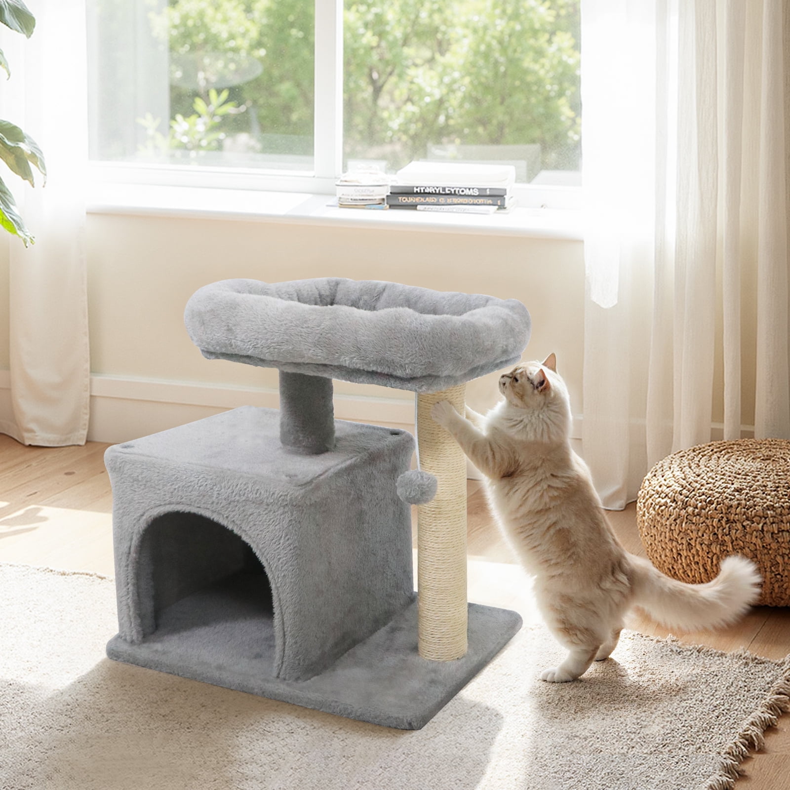 Gymax 19.5'' Small Cat Tree w/Large Padded Plush Perch Condo Sisal Scratching Posts Light Grye