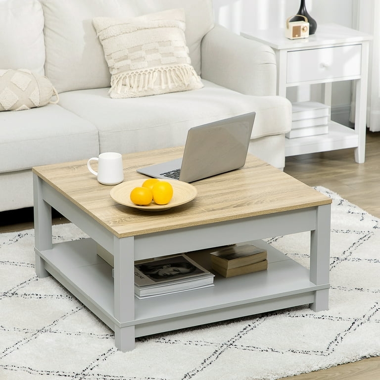 Gray square coffee table with deals storage