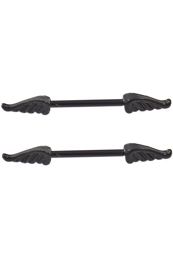 14G (1.6mm) Black Angel Wing Nipple Ring 316L Surgical Steel Nickel Free (4 pieces (2 Pair))