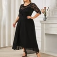 thumbnail image 3 of Jinhomg Plus Size Dresses for Wedding Guest Elegant Lace Wrap V Neck Chiffon Dress Plus Size Short Sleeve Layered Midi Dresses formal Mother of The Bride Dress Black XXXXL, 3 of 9