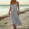 thumbnail image 5 of Horkkom Linen Dress Women Summer Sleeveless Flowy Maxi Dress Casual Loose Solid Color Long Dresses with Pockets XXL, 5 of 9